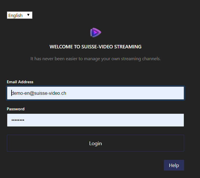 Login screen