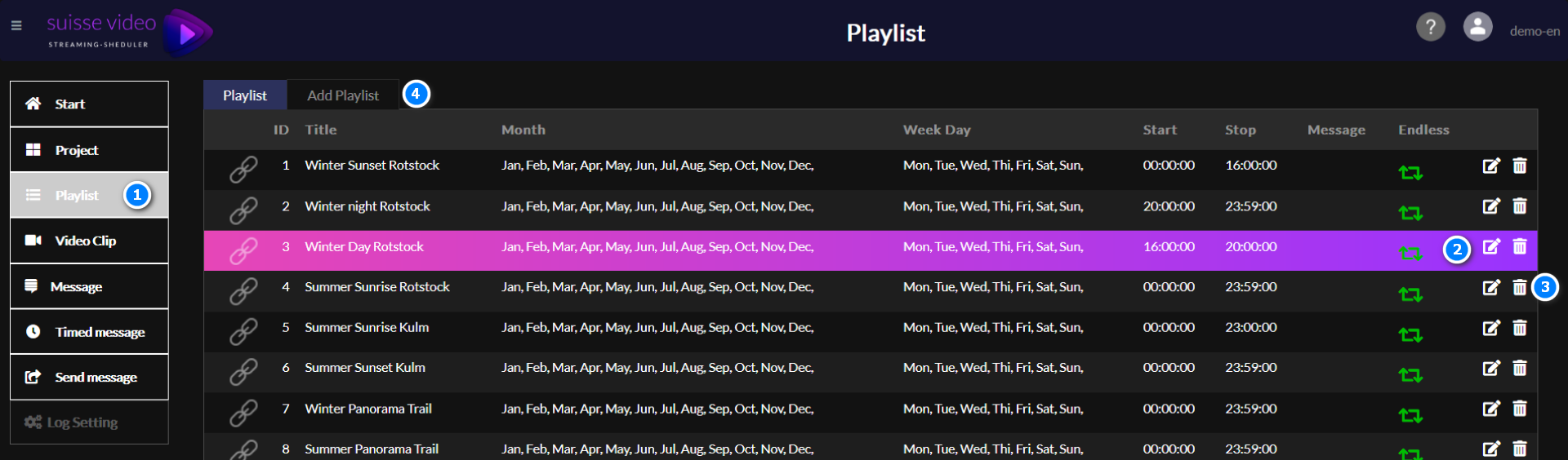 Playlist menu