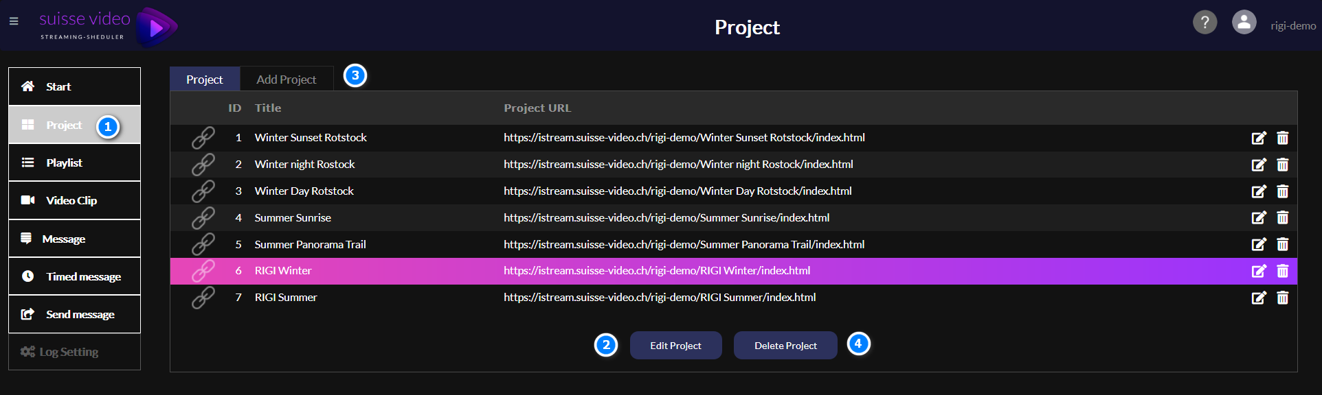 Project menu
