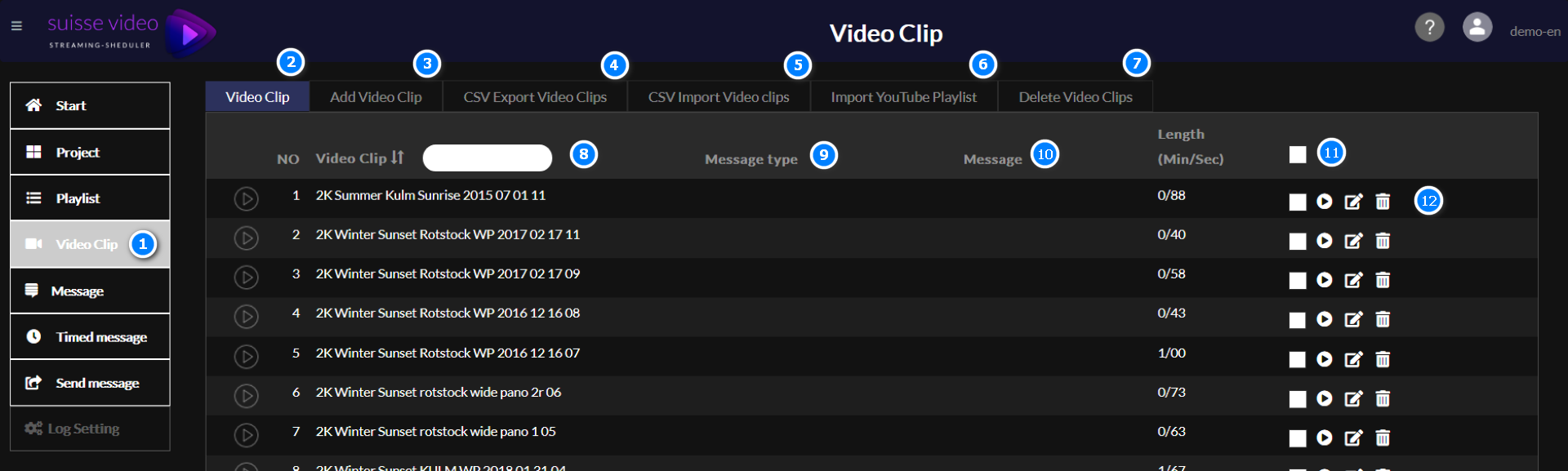 Video clip menu