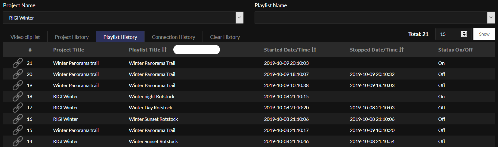 Monitoring: playlist history
