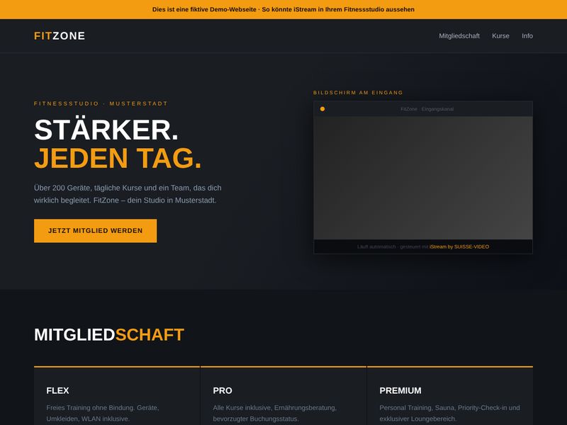 Demo-Bildschirm Fitnessstudio