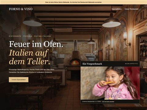 Demo-Webseite Restaurant mit eingebettetem Video
