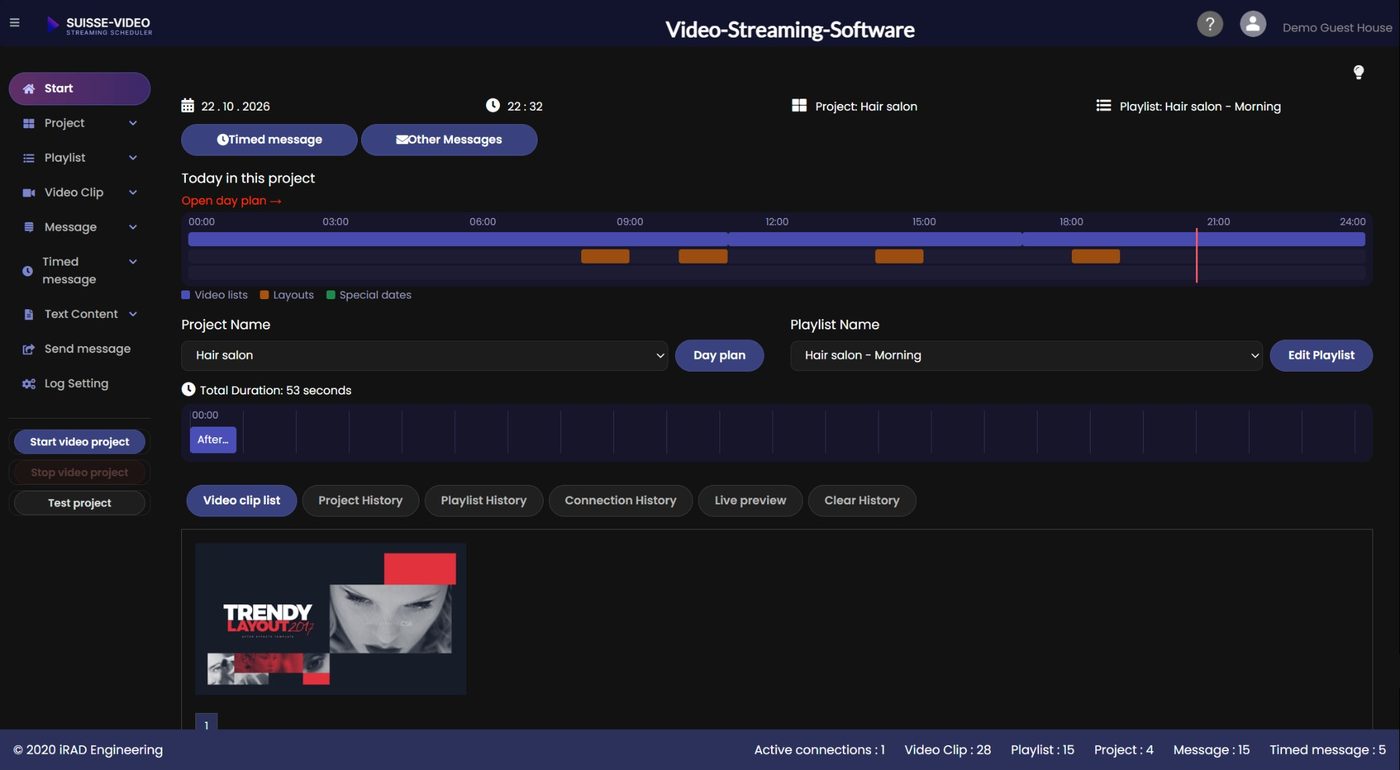 Start page with day timeline