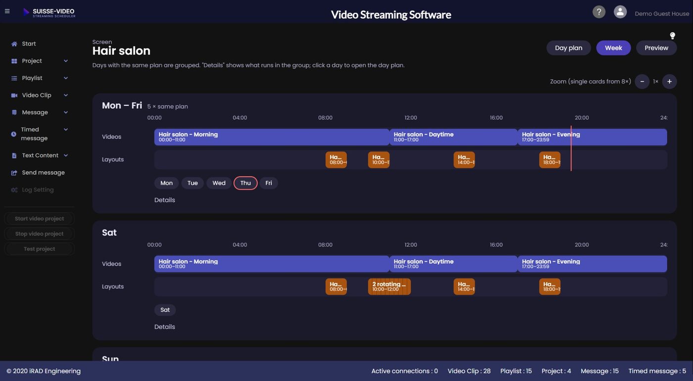 Weekly plan in the iStream scheduler