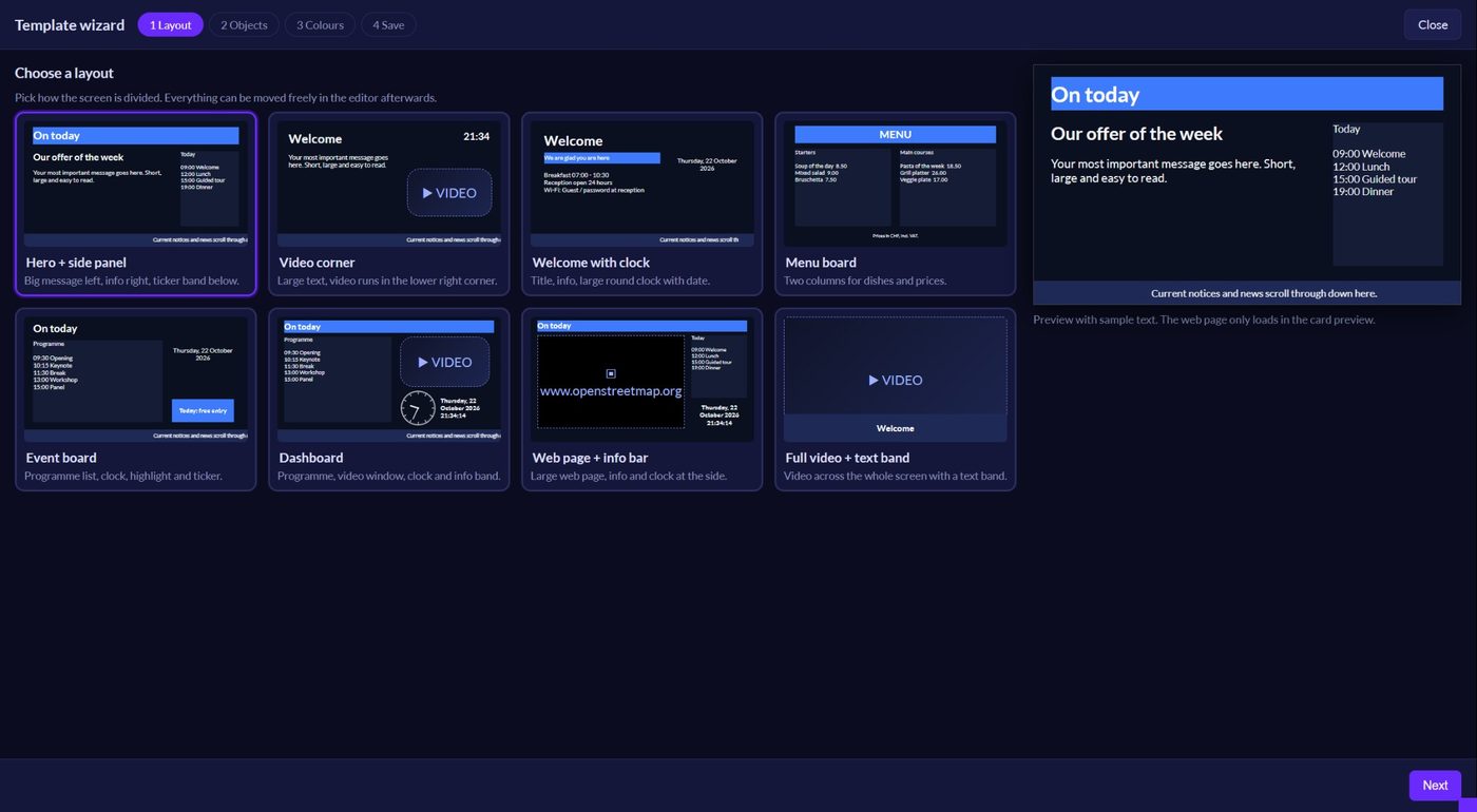 Template wizard with ready-made layouts