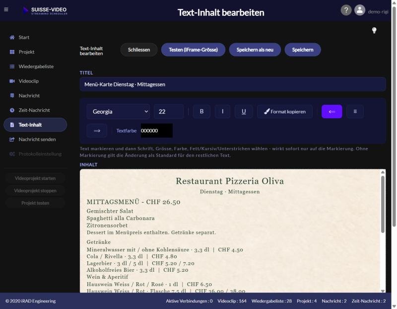 Text-Inhalt bearbeiten: Menükarte mit Schrift, Grösse, Farbe und Pergament-Hintergrund