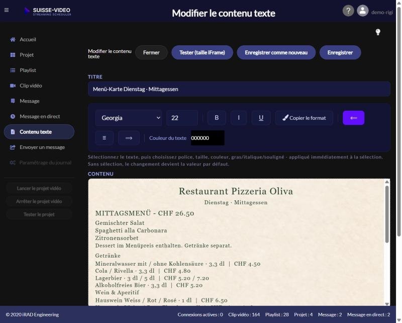 Modifier le contenu texte : carte de menu avec police, taille, couleur et fond parchemin