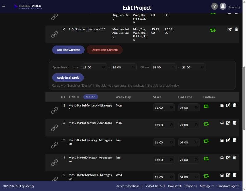 Edit project: apply lunch and dinner times to all cards