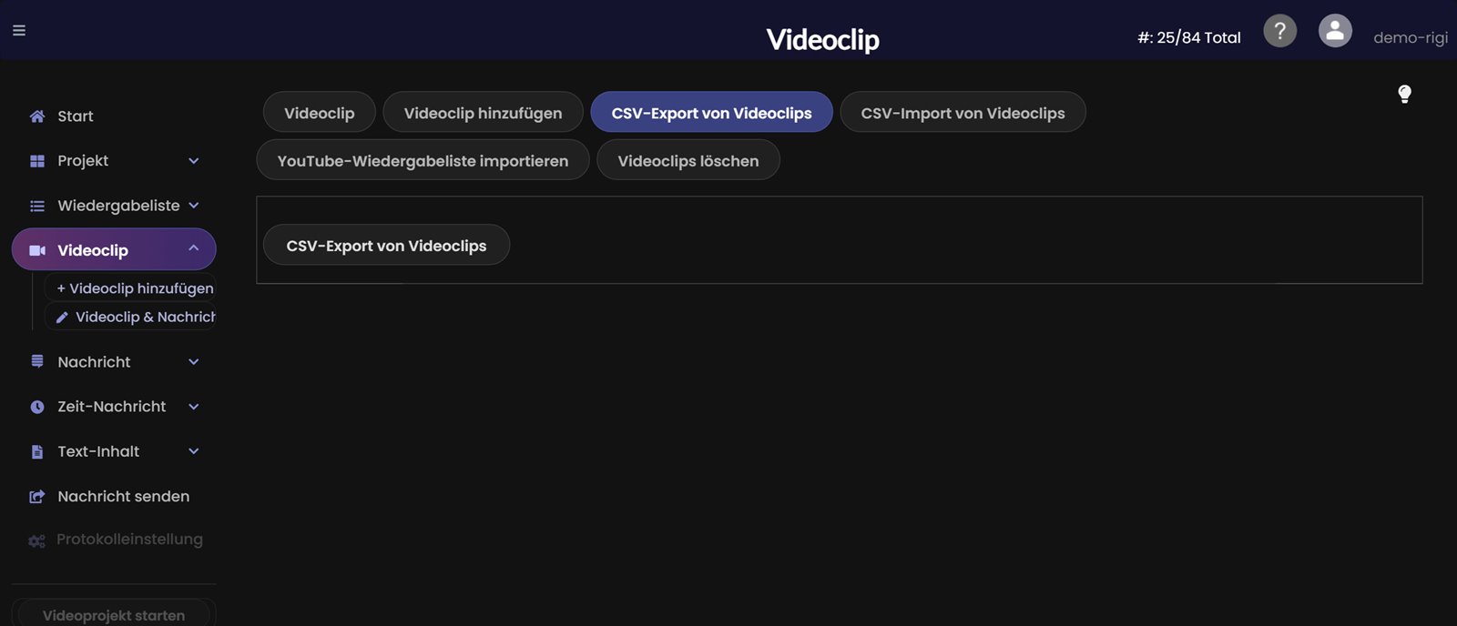 CSV-Export von Videoclips