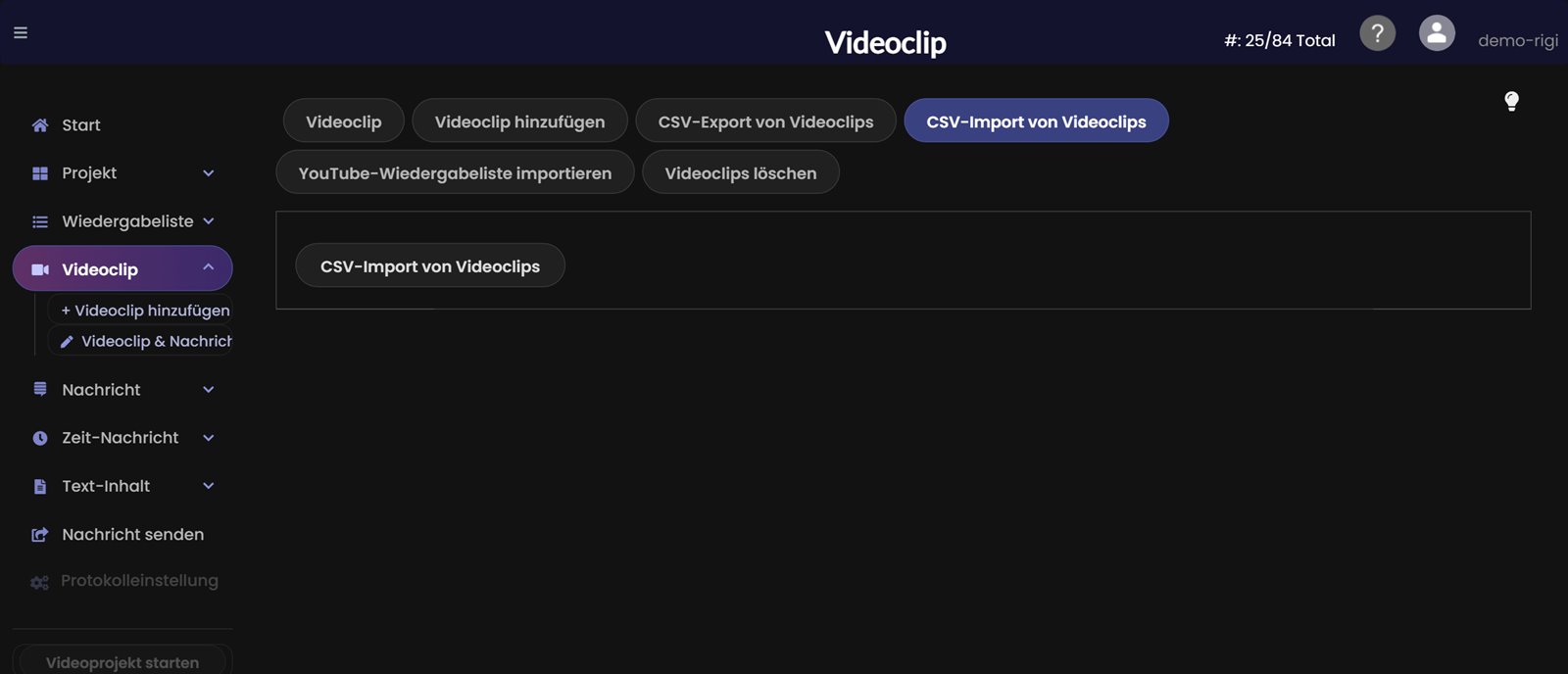 CSV-Import von Videoclips