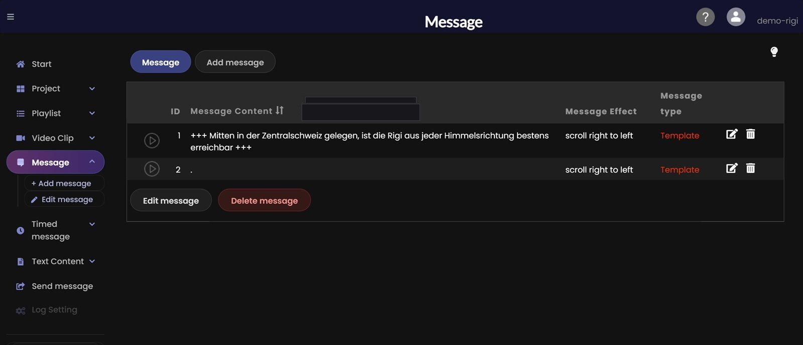 Menu Message
