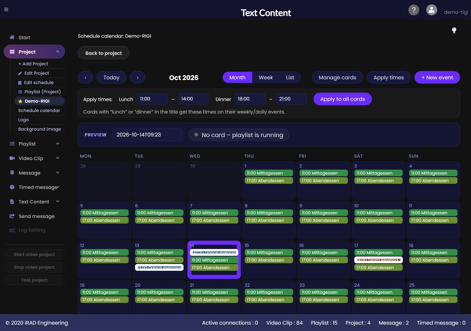 Applying lunch and dinner times