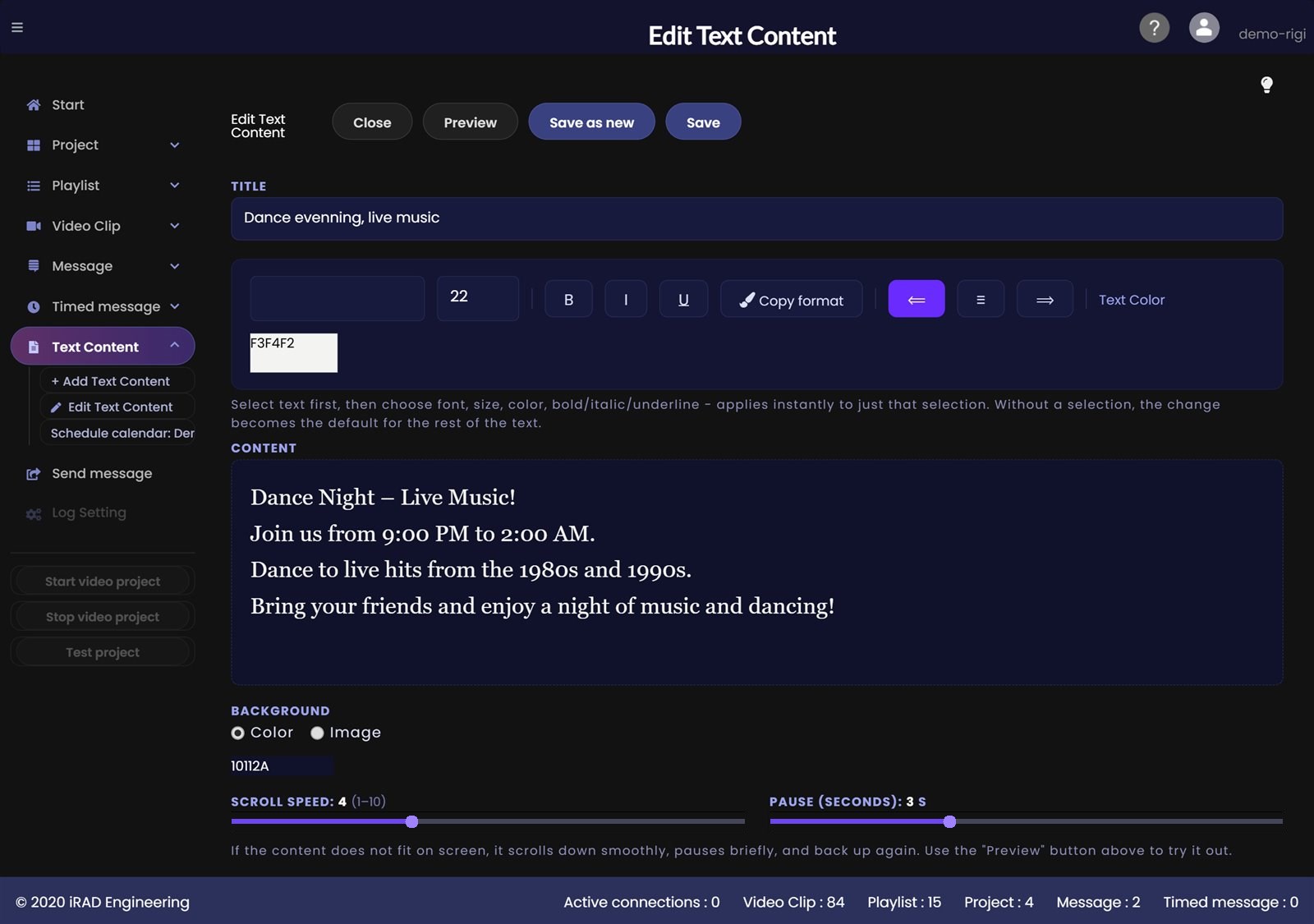 Editing text content