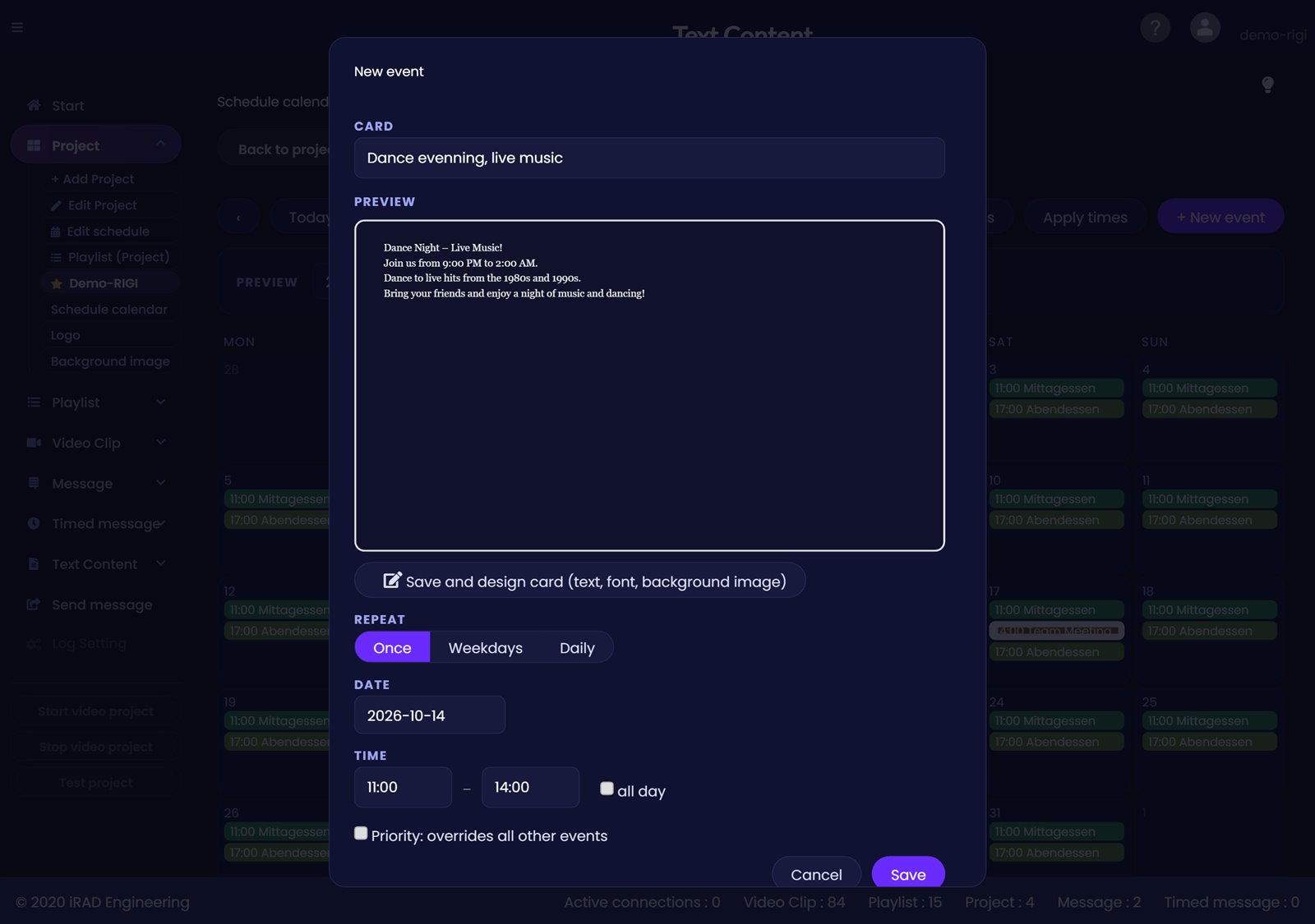 Creating and editing an event