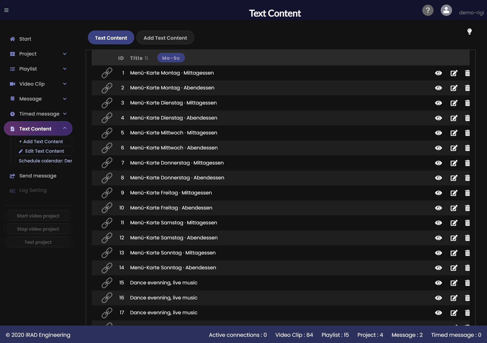 Text content menu