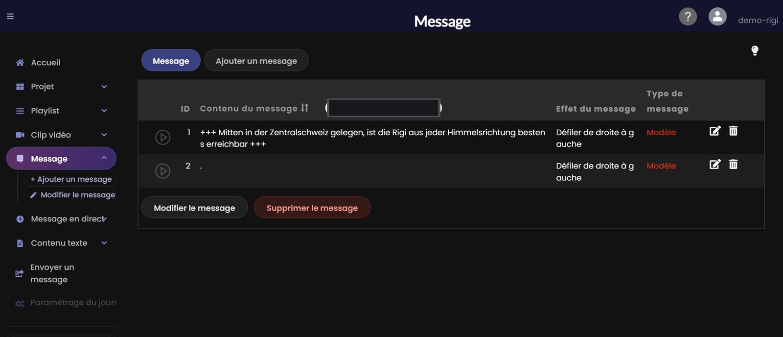 Menu Message