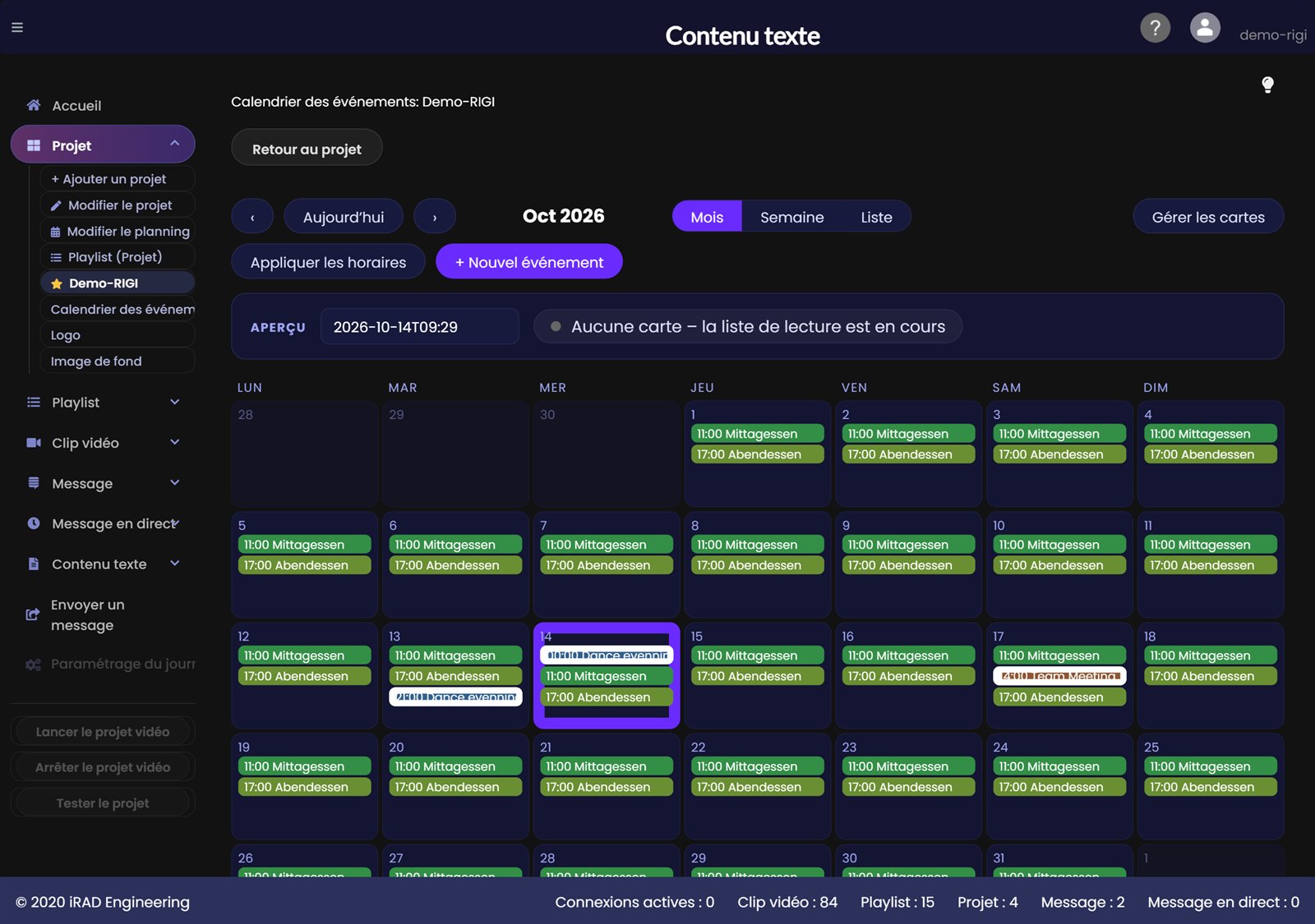 Calendrier des événements