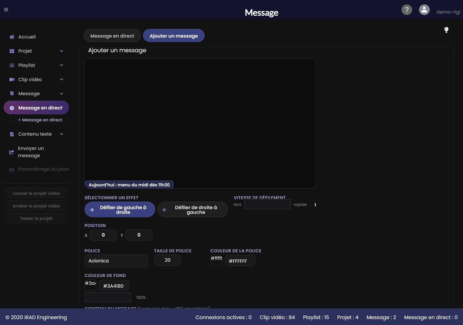 Exemple de message en direct