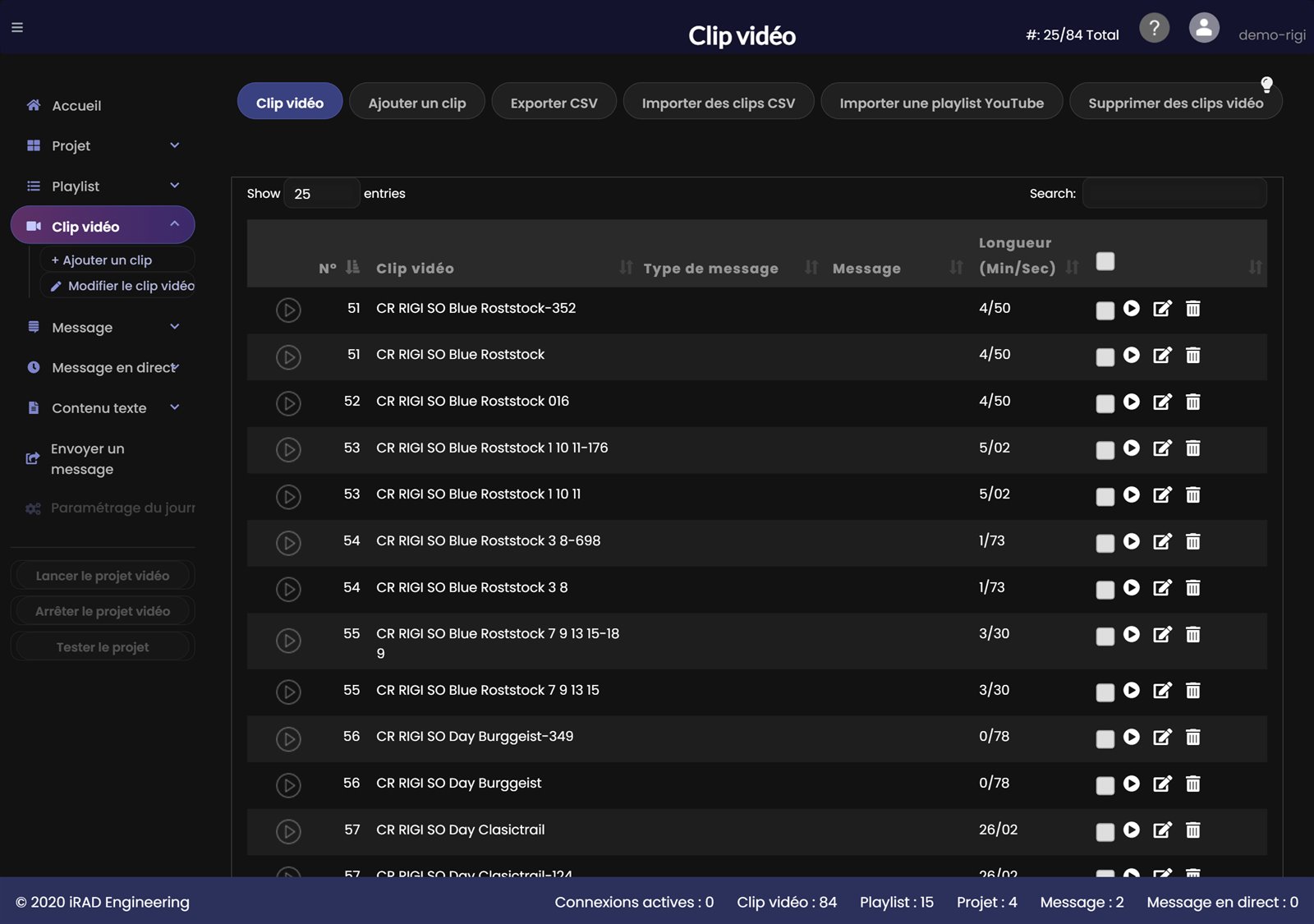 Menu Clip vidéo