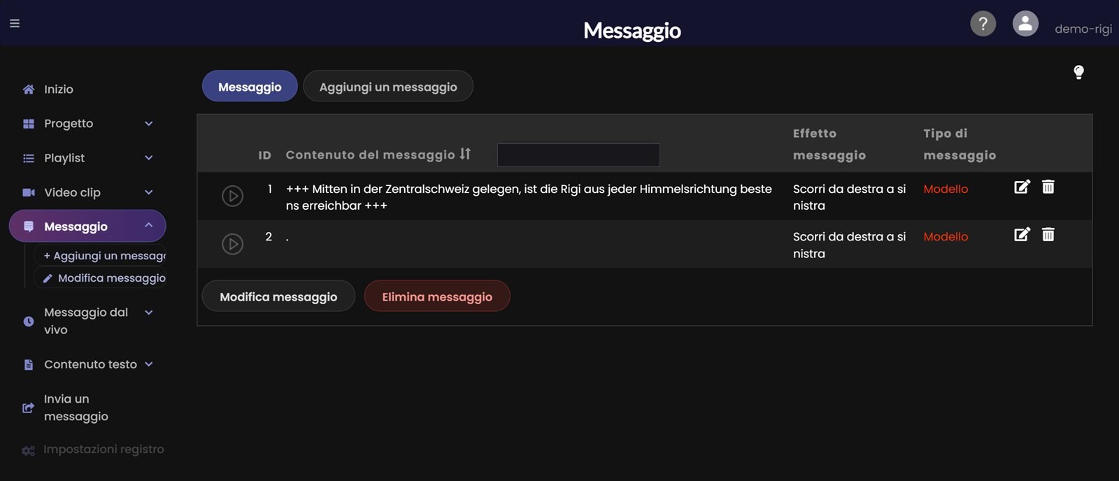 Menu Messaggio