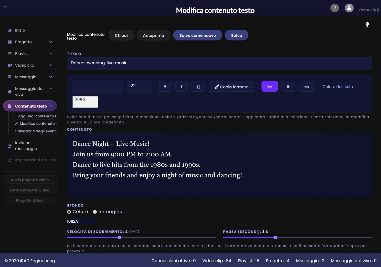 Modificare un contenuto testo