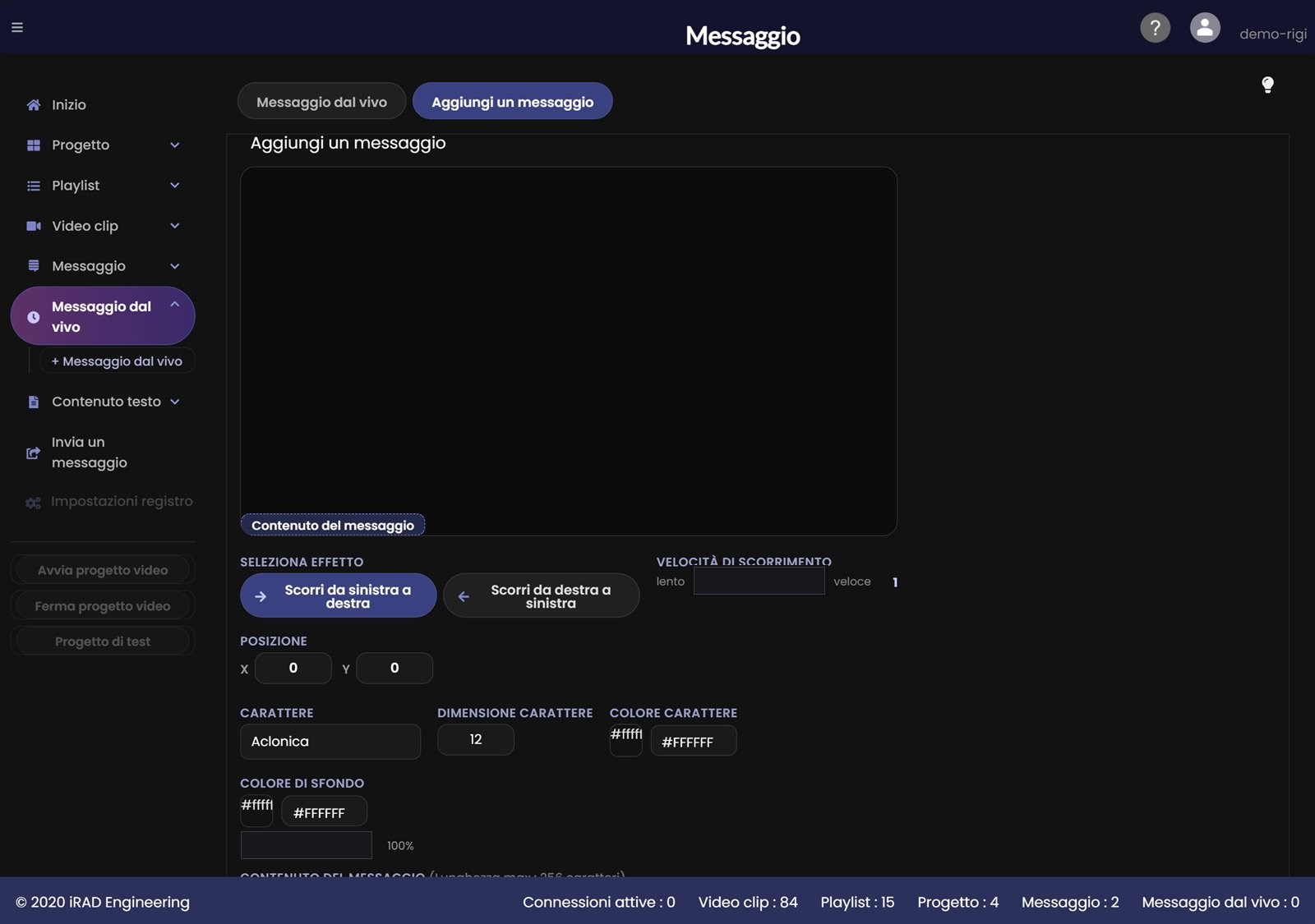 Aggiungere un messaggio dal vivo