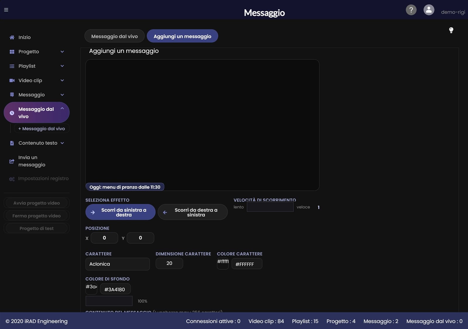 Esempio di messaggio dal vivo