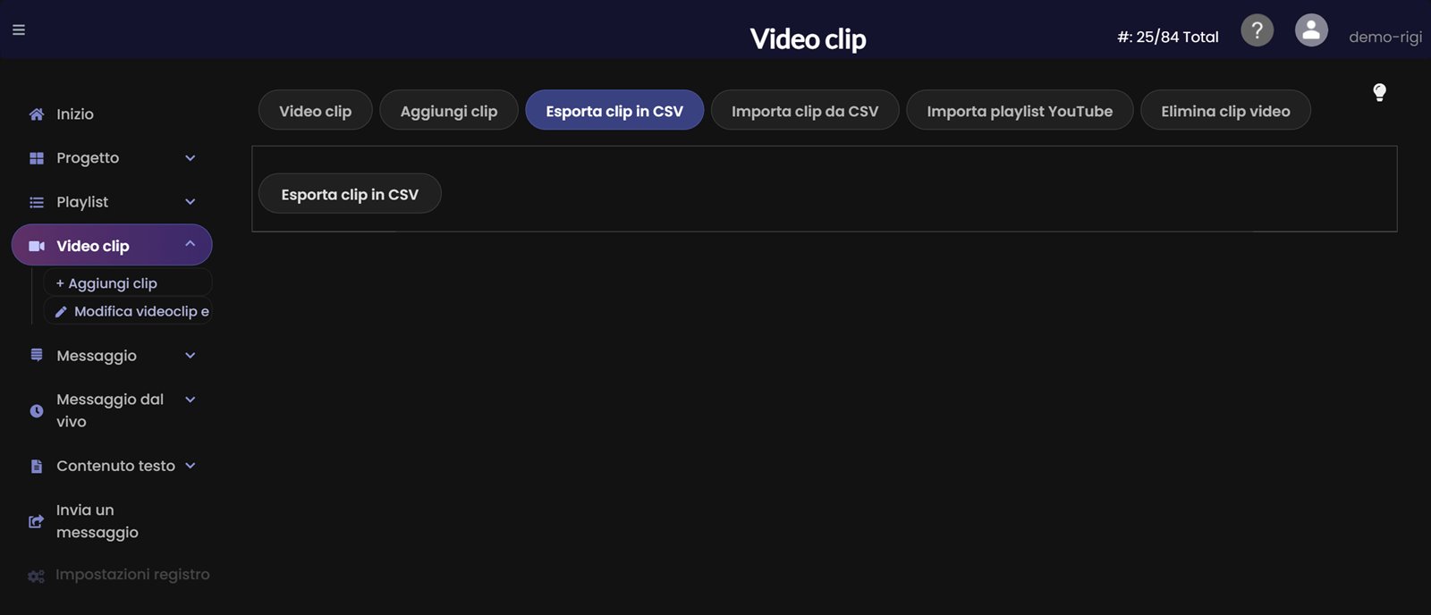Esportare i video clip in CSV