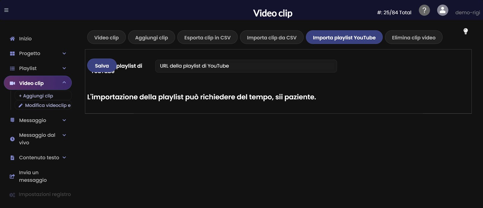 Importare una playlist YouTube